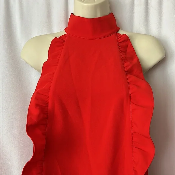Ted Baker London Sexy Red Sleeveless Mock Neck Ruffled Shift Dress **Sz 0** 🔥🔥 - Picture 3 of 5